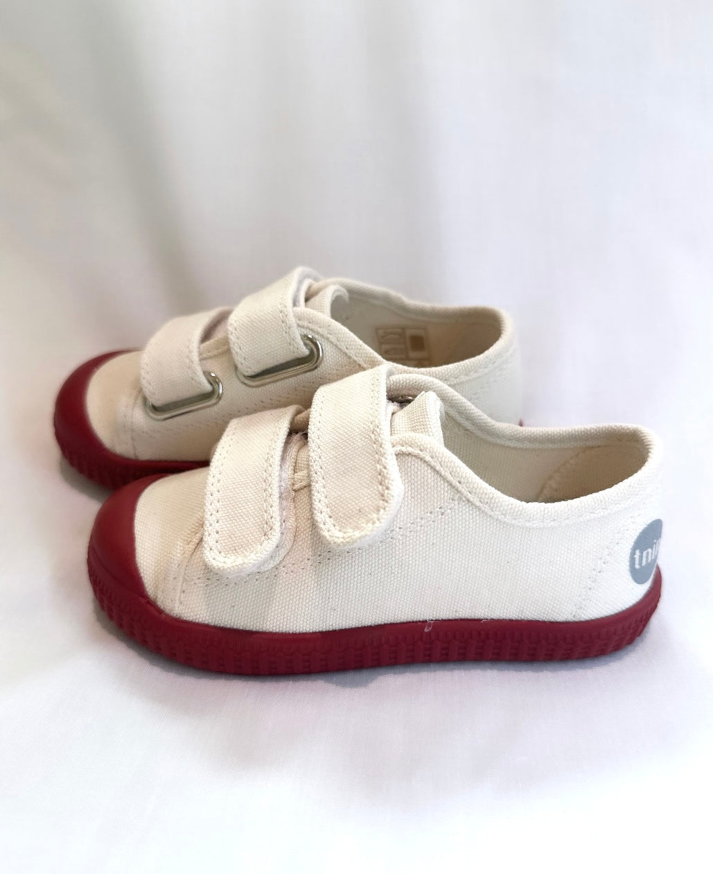 Ecru Canvas Maroon Sole Kids Shoes
