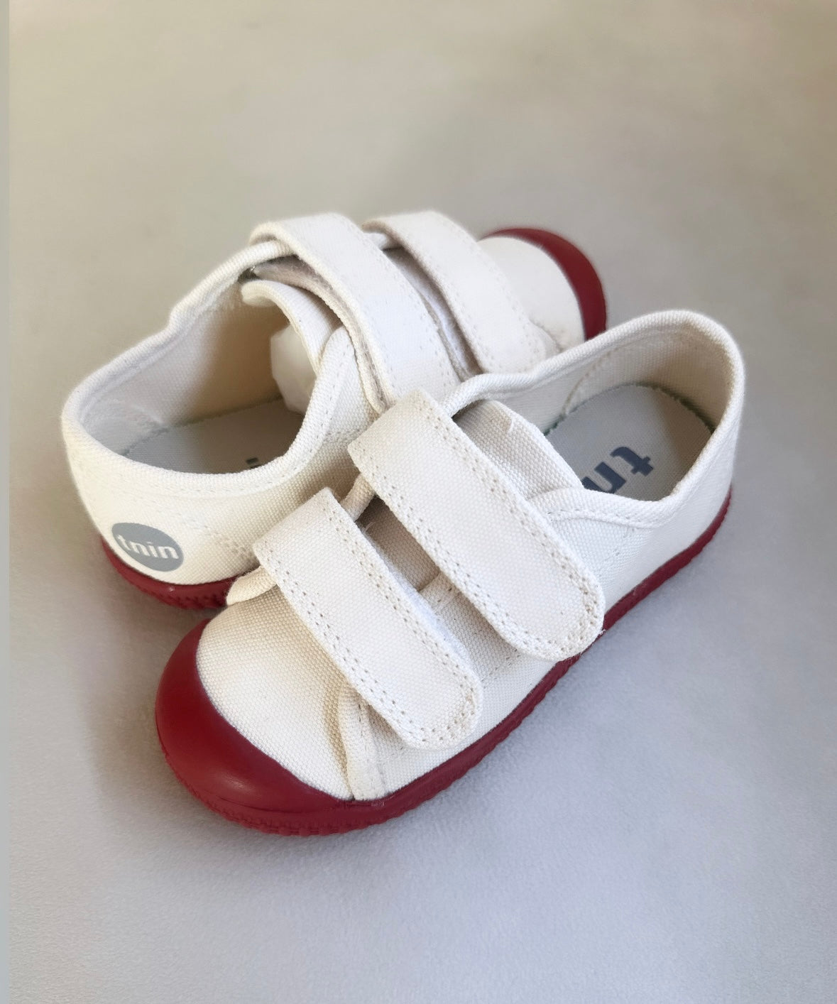 Ecru Canvas Maroon Sole Kids Shoes