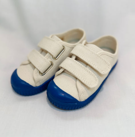 Ecru Canvas Blue Sole Kids Shoes