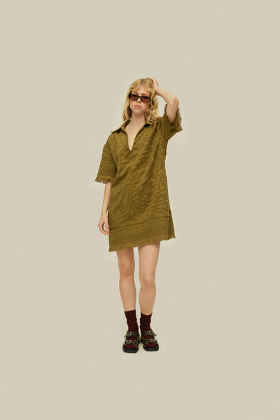 Olive Short Sleeves Terry Dress