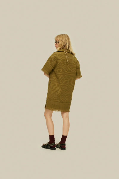 Olive Short Sleeves Terry Dress