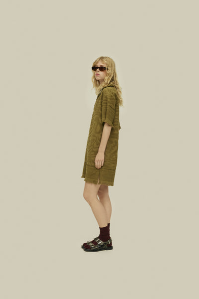 Olive Short Sleeves Terry Dress